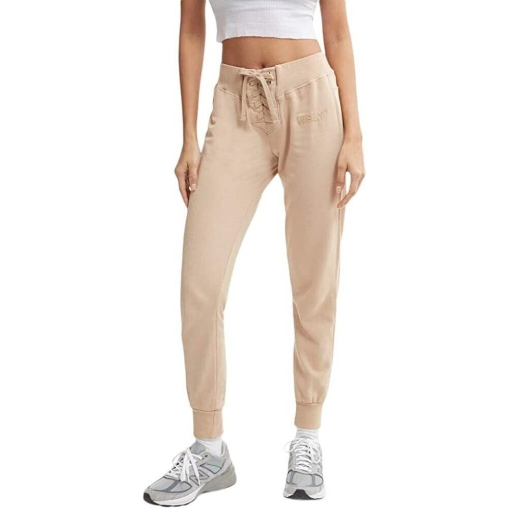 Bandier x WSLY Ecosoft Tie Up Jogger Trench Beige Size XL MSRP $128